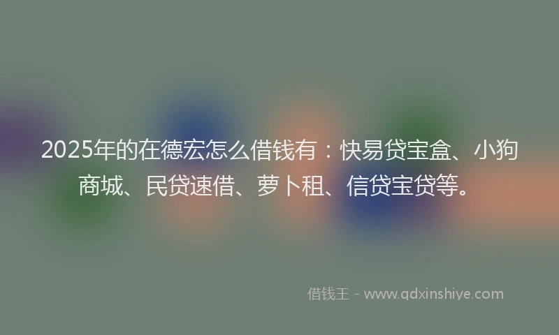 2025年的在德宏怎么借钱有：快易贷宝盒、小狗商城、民贷速借、萝卜租、信贷宝贷等。