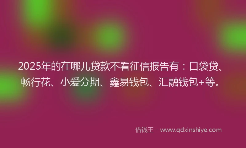 2025年的在哪儿贷款不看征信报告有：口袋贷、畅行花、小爱分期、鑫易钱包、汇融钱包+等。