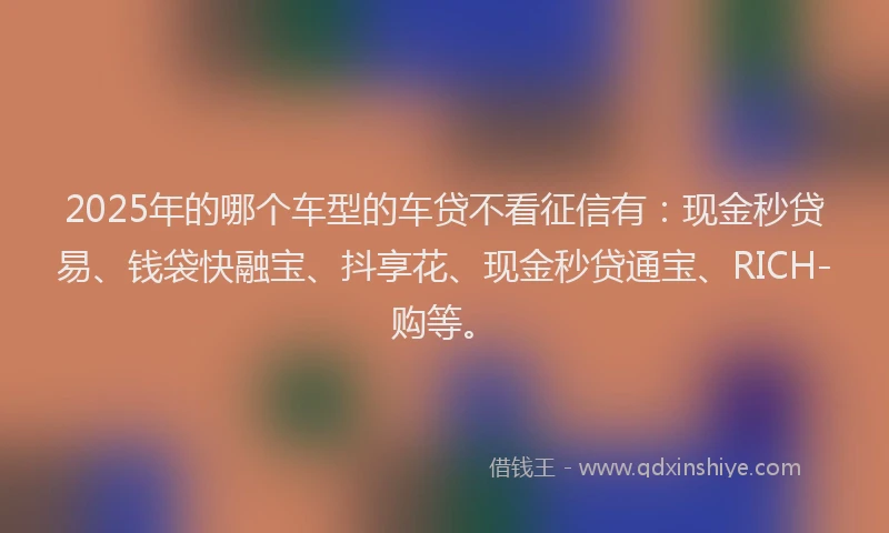 2025年的哪个车型的车贷不看征信有：现金秒贷易、钱袋快融宝、抖享花、现金秒贷通宝、RICH-购等。