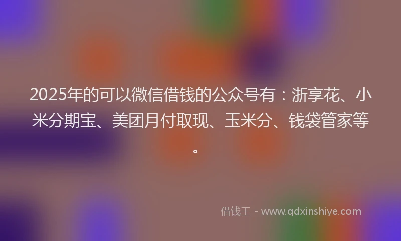 2025年的可以微信借钱的公众号有：浙享花、小米分期宝、美团月付取现、玉米分、钱袋管家等。
