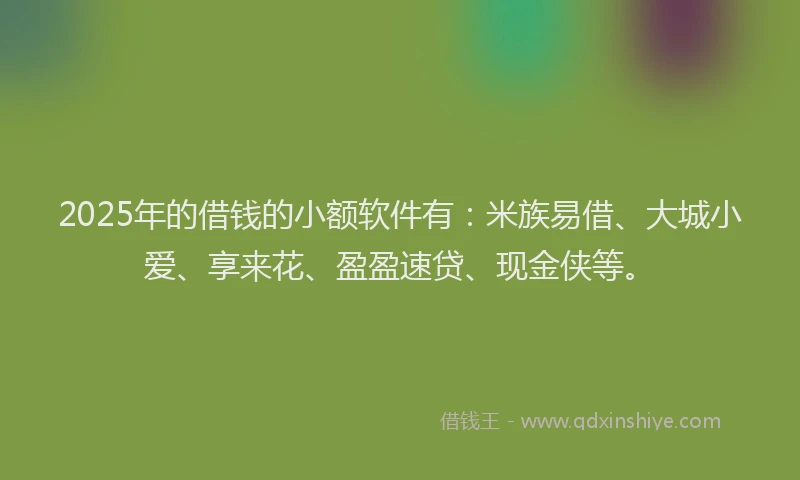 2025年的借钱的小额软件有：米族易借、大城小爱、享来花、盈盈速贷、现金侠等。