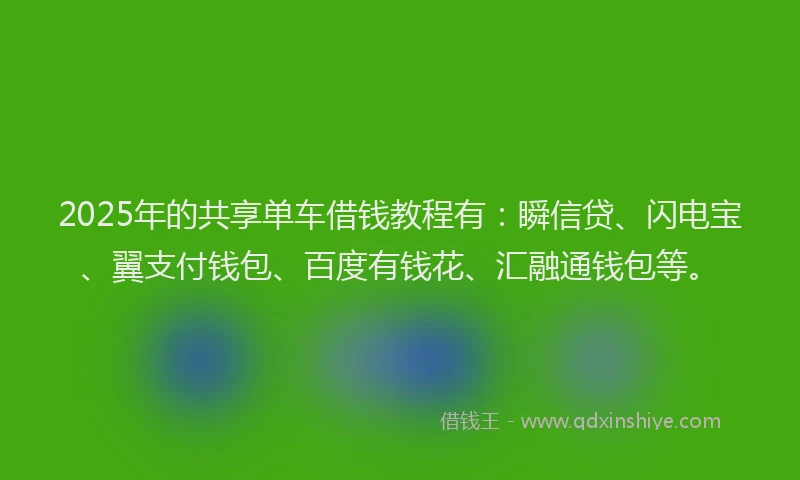 2025年的共享单车借钱教程有：瞬信贷、闪电宝、翼支付钱包、百度有钱花、汇融通钱包等。