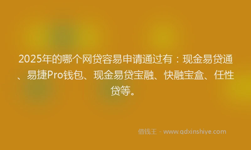 2025年的哪个网贷容易申请通过有：现金易贷通、易捷Pro钱包、现金易贷宝融、快融宝盒、任性贷等。