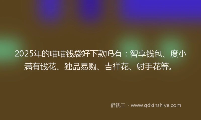 2025年的喵喵钱袋好下款吗有：智享钱包、度小满有钱花、独品易购、吉祥花、射手花等。