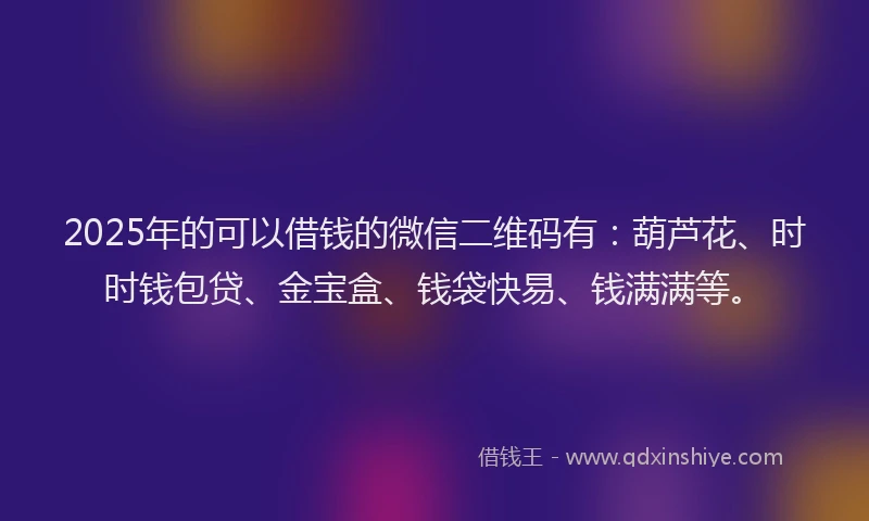 2025年的可以借钱的微信二维码有：葫芦花、时时钱包贷、金宝盒、钱袋快易、钱满满等。