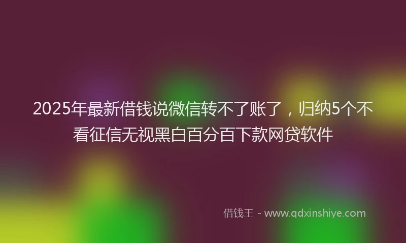 2025年最新借钱说微信转不了账了，归纳5个不看征信无视黑白百分百下款网贷软件