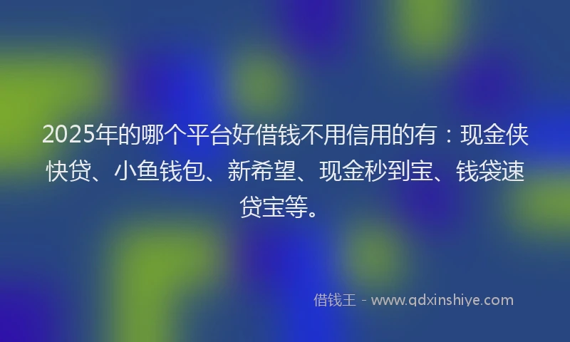 2025年的哪个平台好借钱不用信用的有：现金侠快贷、小鱼钱包、新希望、现金秒到宝、钱袋速贷宝等。