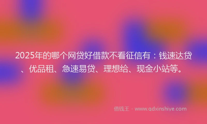 2025年的哪个网贷好借款不看征信有：钱速达贷、优品租、急速易贷、理想给、现金小站等。