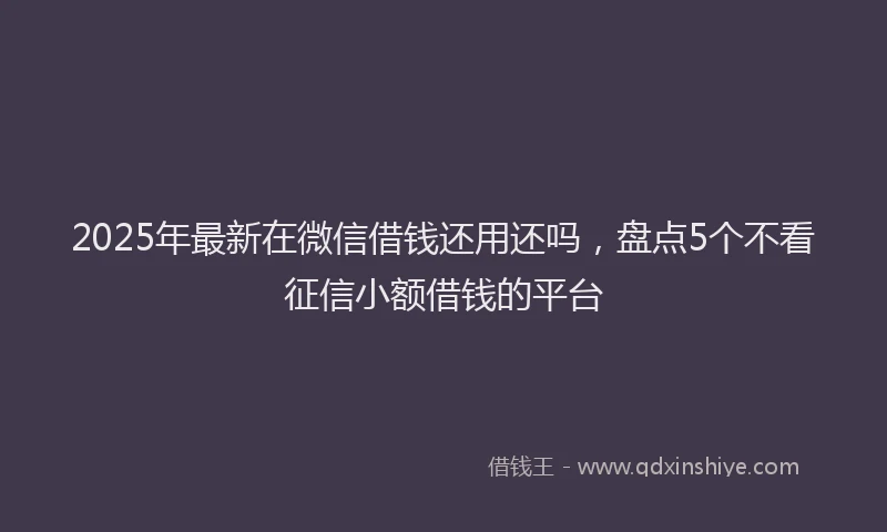 2025年最新在微信借钱还用还吗，盘点5个不看征信小额借钱的平台