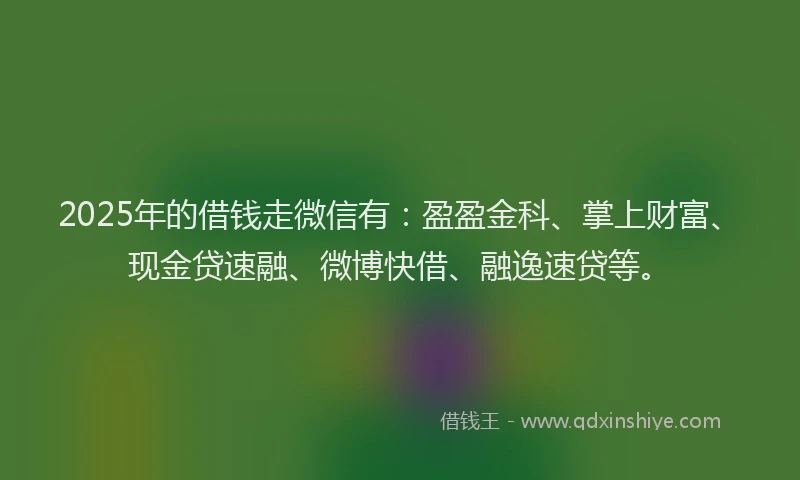 2025年的借钱走微信有：盈盈金科、掌上财富、现金贷速融、微博快借、融逸速贷等。