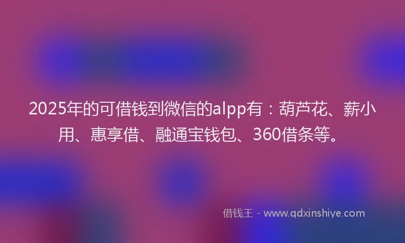 2025年的可借钱到微信的alpp有：葫芦花、薪小用、惠享借、融通宝钱包、360借条等。