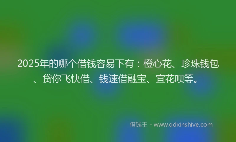2025年的哪个借钱容易下有：橙心花、珍珠钱包、贷你飞快借、钱速借融宝、宜花呗等。