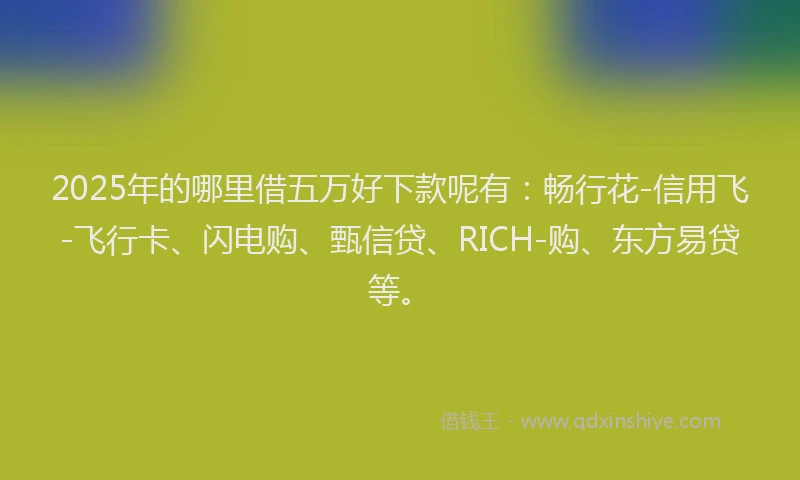 2025年的哪里借五万好下款呢有：畅行花-信用飞-飞行卡、闪电购、甄信贷、RICH-购、东方易贷等。