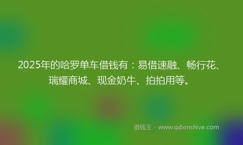 2025年的哈罗单车借钱有：易借速融、畅行花、瑞耀商城、现金奶牛、拍拍用等。