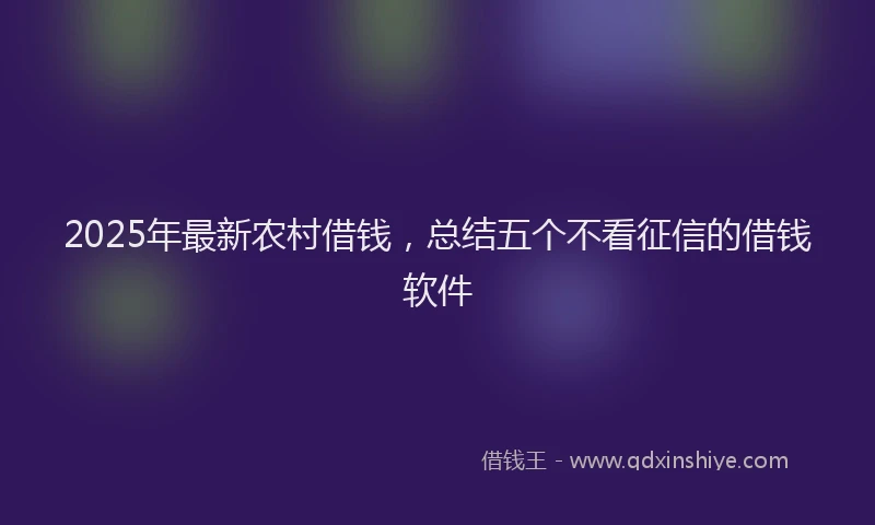 2025年最新农村借钱，总结五个不看征信的借钱软件