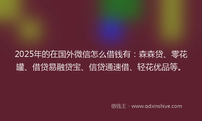 2025年的在国外微信怎么借钱有：森森贷、零花罐、借贷易融贷宝、信贷通速借、轻花优品等。