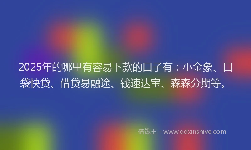 2025年的哪里有容易下款的口子有：小金象、口袋快贷、借贷易融途、钱速达宝、森森分期等。