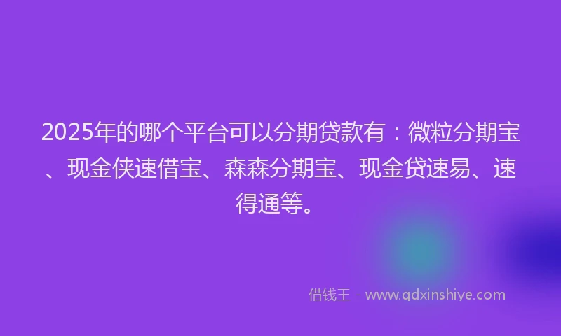 2025年的哪个平台可以分期贷款有：微粒分期宝、现金侠速借宝、森森分期宝、现金贷速易、速得通等。