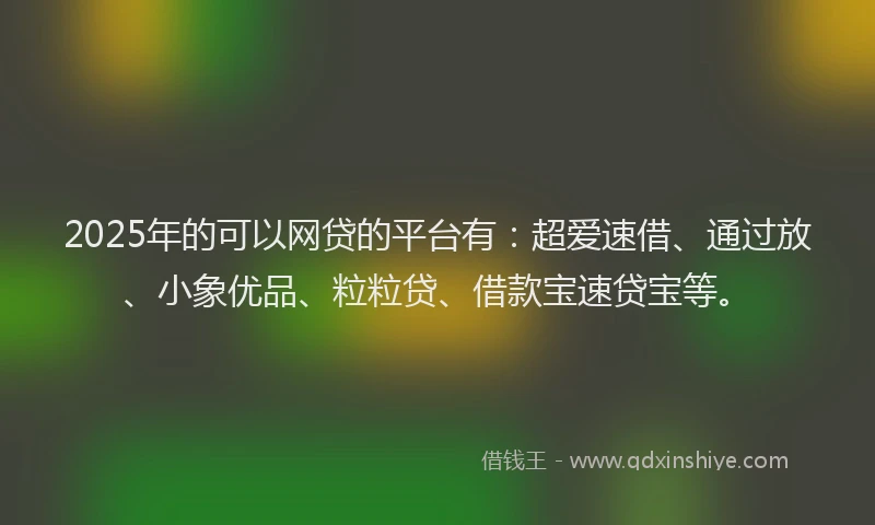 2025年的可以网贷的平台有：超爱速借、通过放、小象优品、粒粒贷、借款宝速贷宝等。