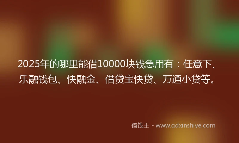 2025年的哪里能借10000块钱急用有：任意下、乐融钱包、快融金、借贷宝快贷、万通小贷等。