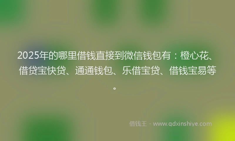 2025年的哪里借钱直接到微信钱包有：橙心花、借贷宝快贷、通通钱包、乐借宝贷、借钱宝易等。