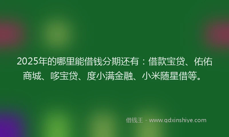 2025年的哪里能借钱分期还有：借款宝贷、佑佑商城、哆宝贷、度小满金融、小米随星借等。