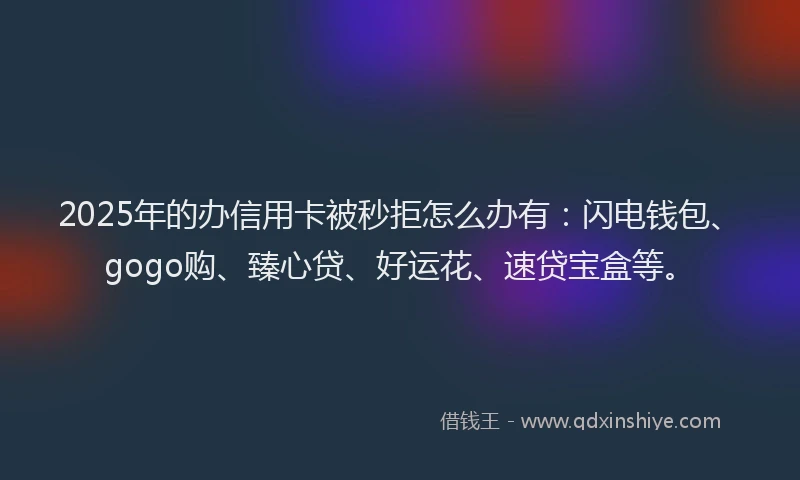 2025年的办信用卡被秒拒怎么办有：闪电钱包、gogo购、臻心贷、好运花、速贷宝盒等。