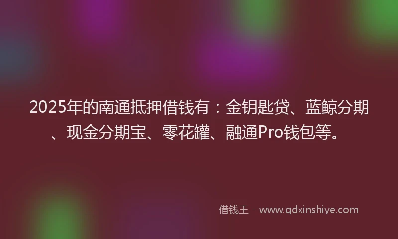 2025年的南通抵押借钱有：金钥匙贷、蓝鲸分期、现金分期宝、零花罐、融通Pro钱包等。