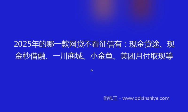 2025年的哪一款网贷不看征信有：现金贷途、现金秒借融、一川商城、小金鱼、美团月付取现等。