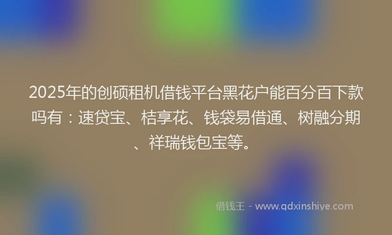 2025年的创硕租机借钱平台黑花户能百分百下款吗有：速贷宝、桔享花、钱袋易借通、树融分期、祥瑞钱包宝等。