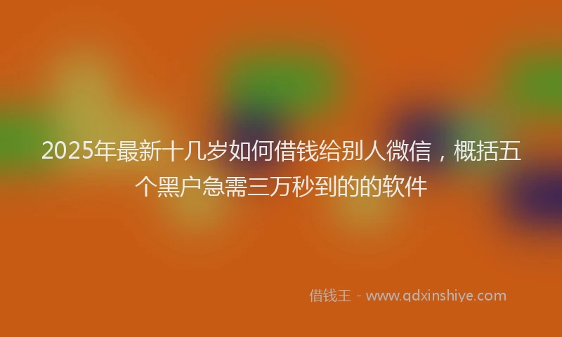 2025年最新十几岁如何借钱给别人微信，概括五个黑户急需三万秒到的的软件