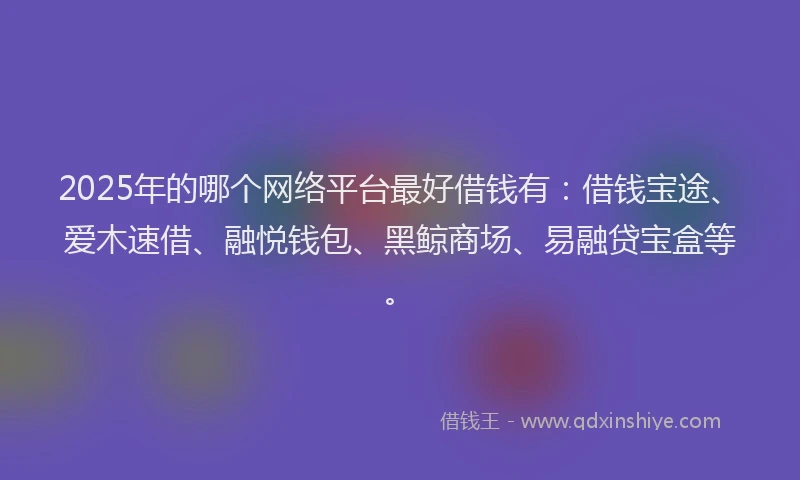 2025年的哪个网络平台最好借钱有：借钱宝途、爱木速借、融悦钱包、黑鲸商场、易融贷宝盒等。