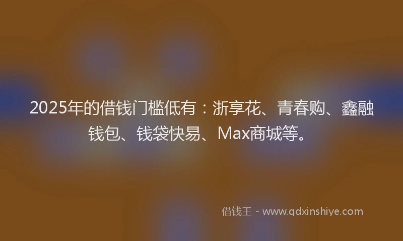 2025年的借钱门槛低有：浙享花、青春购、鑫融钱包、钱袋快易、Max商城等。