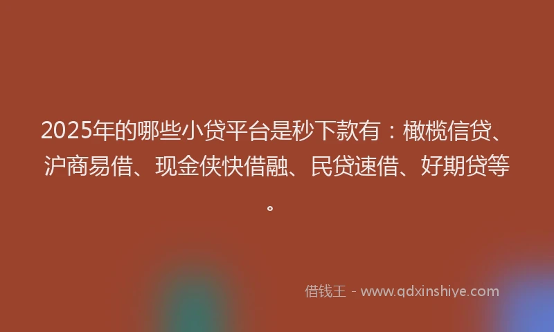 2025年的哪些小贷平台是秒下款有：橄榄信贷、沪商易借、现金侠快借融、民贷速借、好期贷等。
