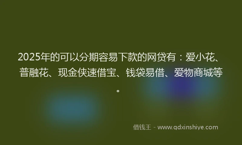 2025年的可以分期容易下款的网贷有：爱小花、普融花、现金侠速借宝、钱袋易借、爱物商城等。
