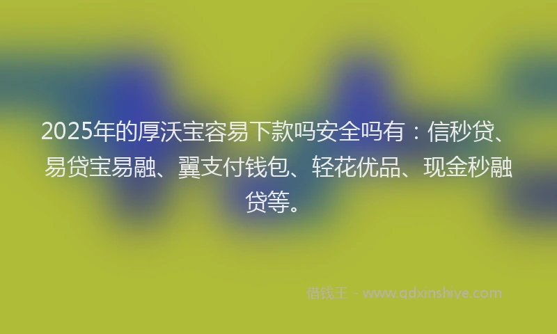 2025年的厚沃宝容易下款吗安全吗有：信秒贷、易贷宝易融、翼支付钱包、轻花优品、现金秒融贷等。