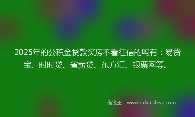 2025年的公积金贷款买房不看征信的吗有：易贷宝、时时贷、省薪贷、东方汇、银票网等。