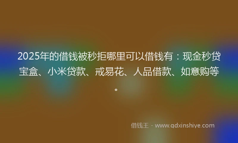 2025年的借钱被秒拒哪里可以借钱有：现金秒贷宝盒、小米贷款、戒易花、人品借款、如意购等。