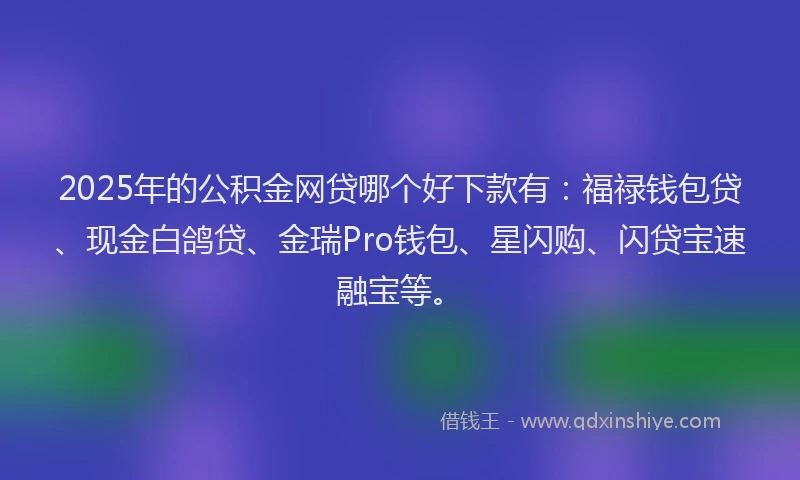 2025年的公积金网贷哪个好下款有：福禄钱包贷、现金白鸽贷、金瑞Pro钱包、星闪购、闪贷宝速融宝等。
