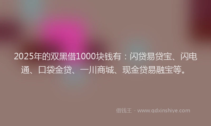 2025年的双黑借1000块钱有：闪贷易贷宝、闪电通、口袋金贷、一川商城、现金贷易融宝等。