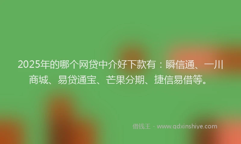 2025年的哪个网贷中介好下款有：瞬信通、一川商城、易贷通宝、芒果分期、捷信易借等。