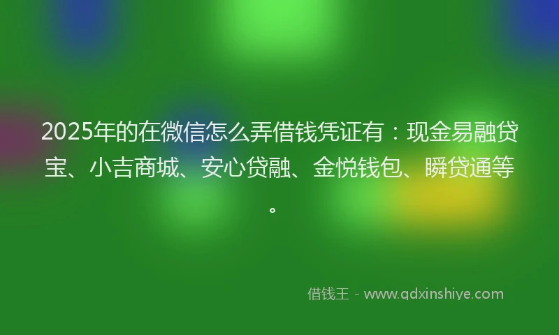2025年的在微信怎么弄借钱凭证有：现金易融贷宝、小吉商城、安心贷融、金悦钱包、瞬贷通等。
