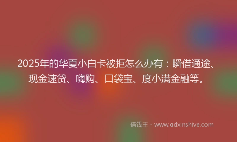 2025年的华夏小白卡被拒怎么办有：瞬借通途、现金速贷、嗨购、口袋宝、度小满金融等。