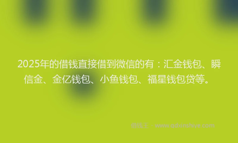 2025年的借钱直接借到微信的有：汇金钱包、瞬信金、金亿钱包、小鱼钱包、福星钱包贷等。