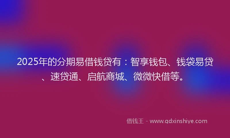 2025年的分期易借钱贷有：智享钱包、钱袋易贷、速贷通、启航商城、微微快借等。