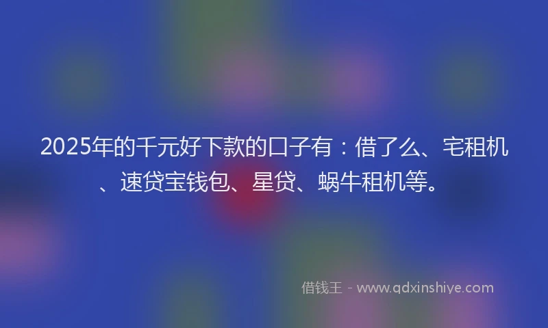 2025年的千元好下款的口子有：借了么、宅租机、速贷宝钱包、星贷、蜗牛租机等。