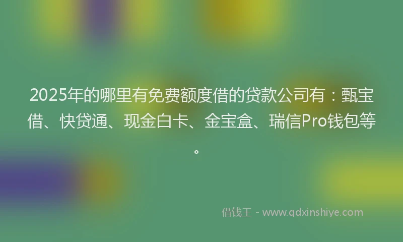2025年的哪里有免费额度借的贷款公司有：甄宝借、快贷通、现金白卡、金宝盒、瑞信Pro钱包等。