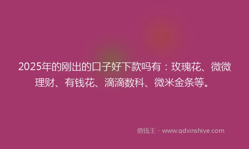 2025年的刚出的口子好下款吗有：玫瑰花、微微理财、有钱花、滴滴数科、微米金条等。