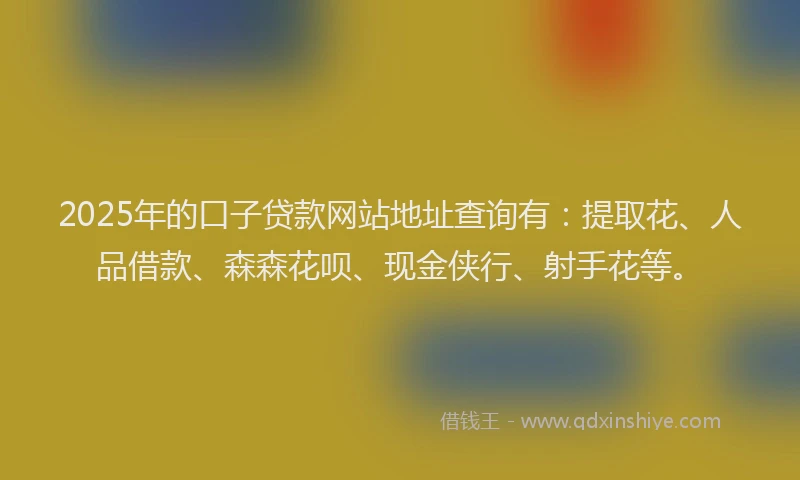 2025年的口子贷款网站地址查询有：提取花、人品借款、森森花呗、现金侠行、射手花等。