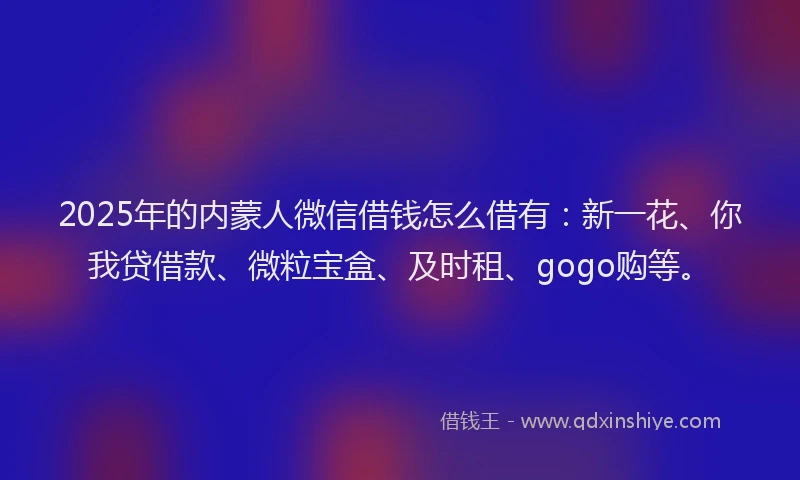 2025年的内蒙人微信借钱怎么借有：新一花、你我贷借款、微粒宝盒、及时租、gogo购等。